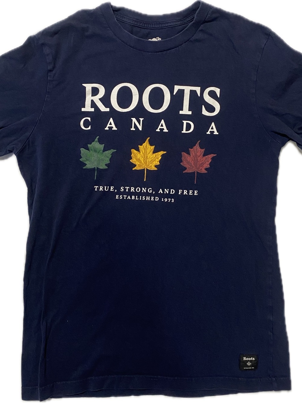 Roots Navy Short Sleeve Tee with Black Logo Patch